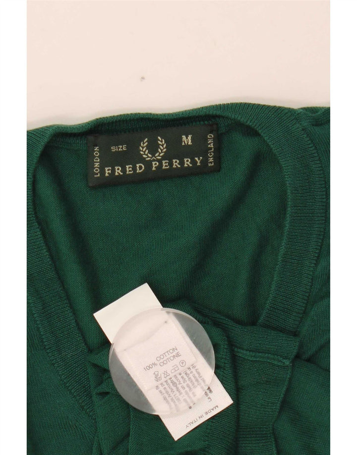 Fred Perry Mens V-Neck Jumper Sweater Medium Green Cotton
