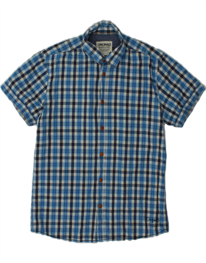 JACK & JONES Mens Short Sleeve Shirt Large Blue Check Cotton Vintage Jack & Jones and Second-Hand Jack & Jones from Messina Hembry 