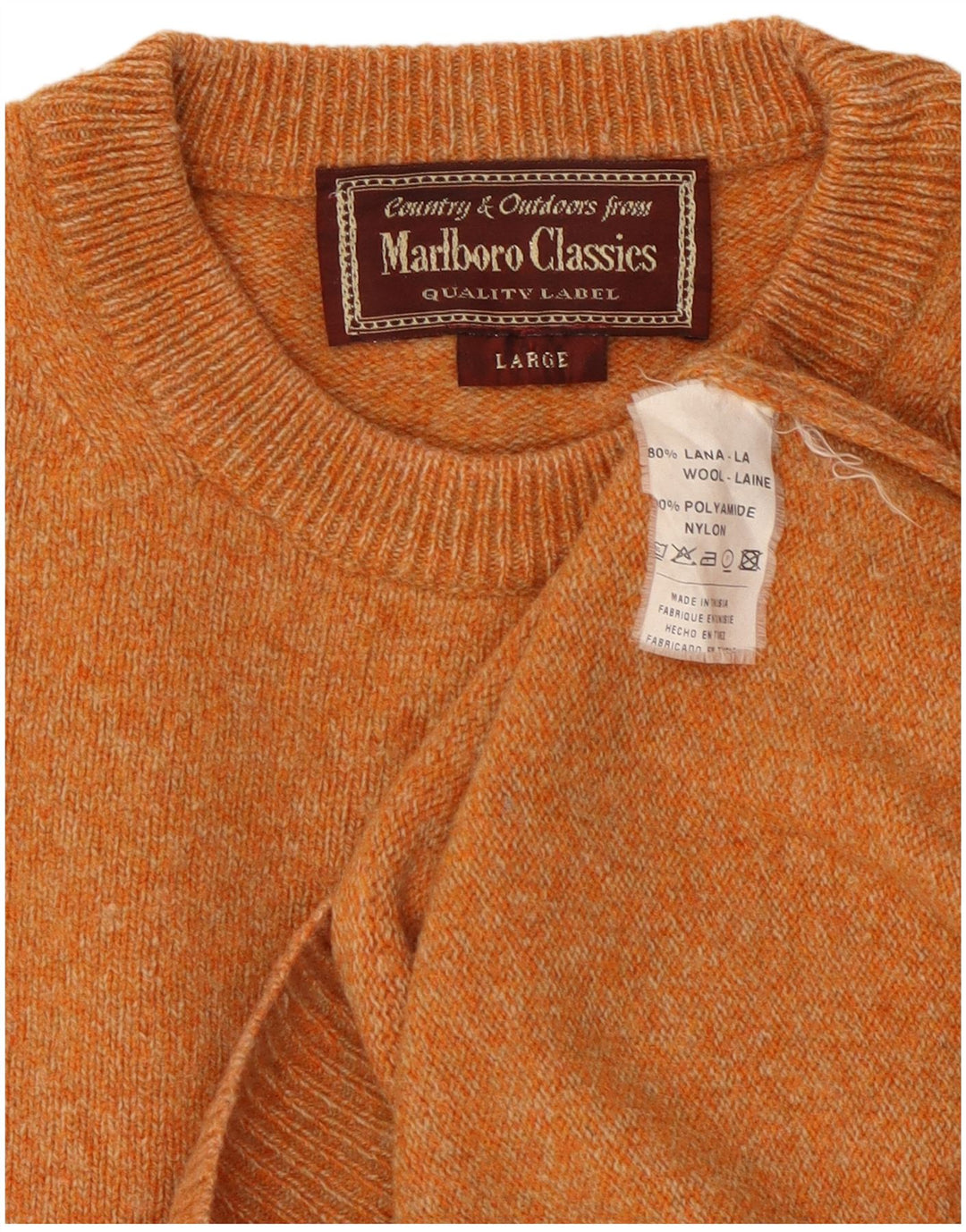 MARLBORO CLASSICS Mens Crew Neck Jumper Sweater Large Orange Wool