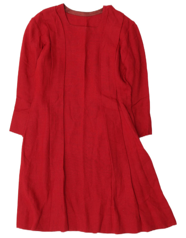 Vintage Womens 3/4 Sleeve A-Line Dress UK 10 Small Red