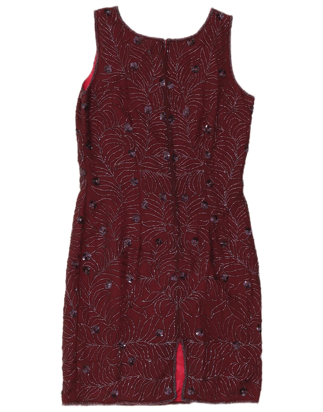 VINTAGE Womens Sleeveless Sheath Dress UK 12 Medium Burgundy Floral