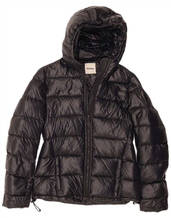 Aspesi Womens Hooded Padded Jacket UK 14 Medium Black Polyamide