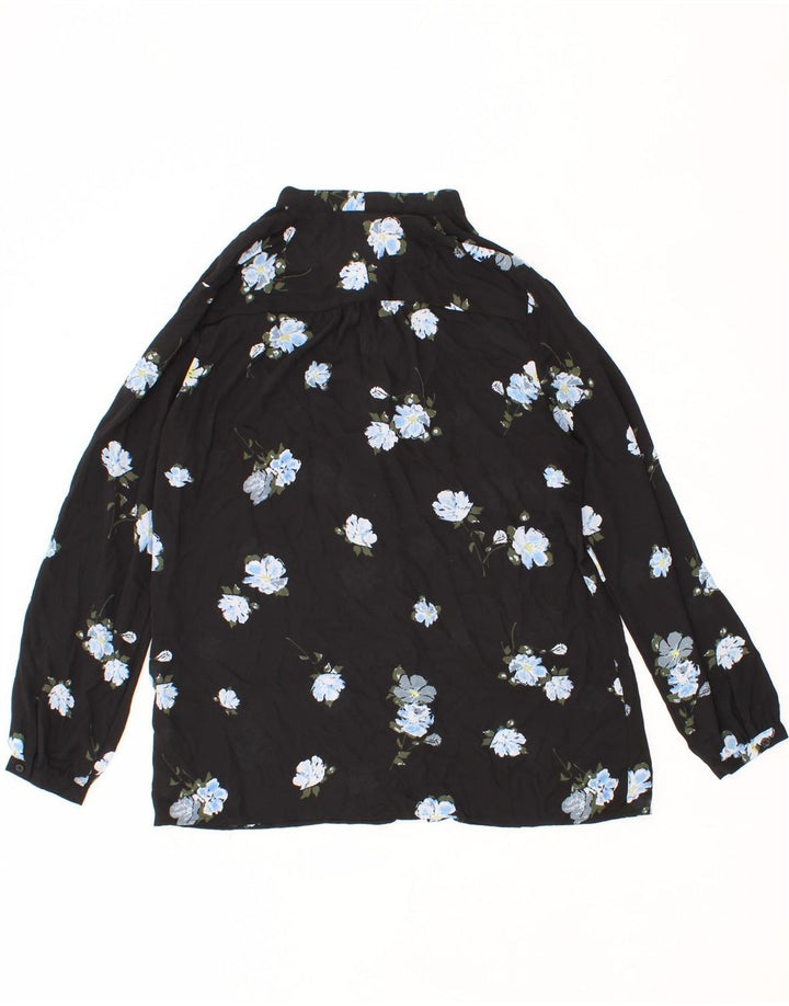 MOSSIMO Womens Front Tie Shirt Blouse UK 16 Large Black Floral Polyester Vintage Mossimo and Second-Hand Mossimo from Messina Hembry 