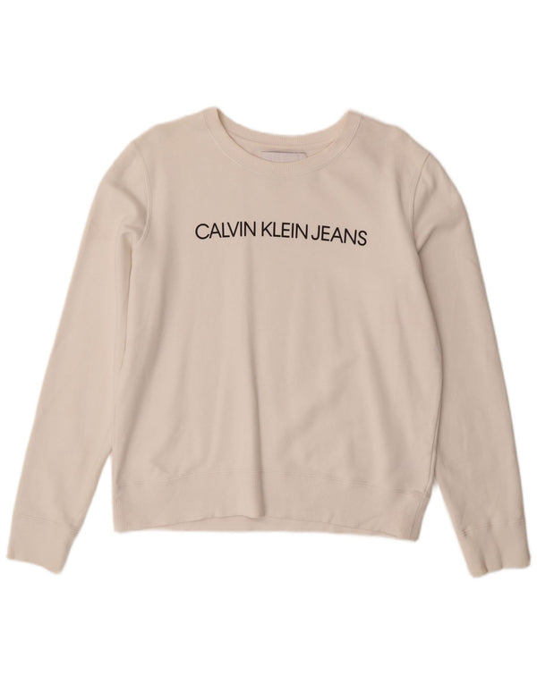 Calvin Klein Jeans Womens Graphic Sweatshirt Jumper UK 14 Medium White