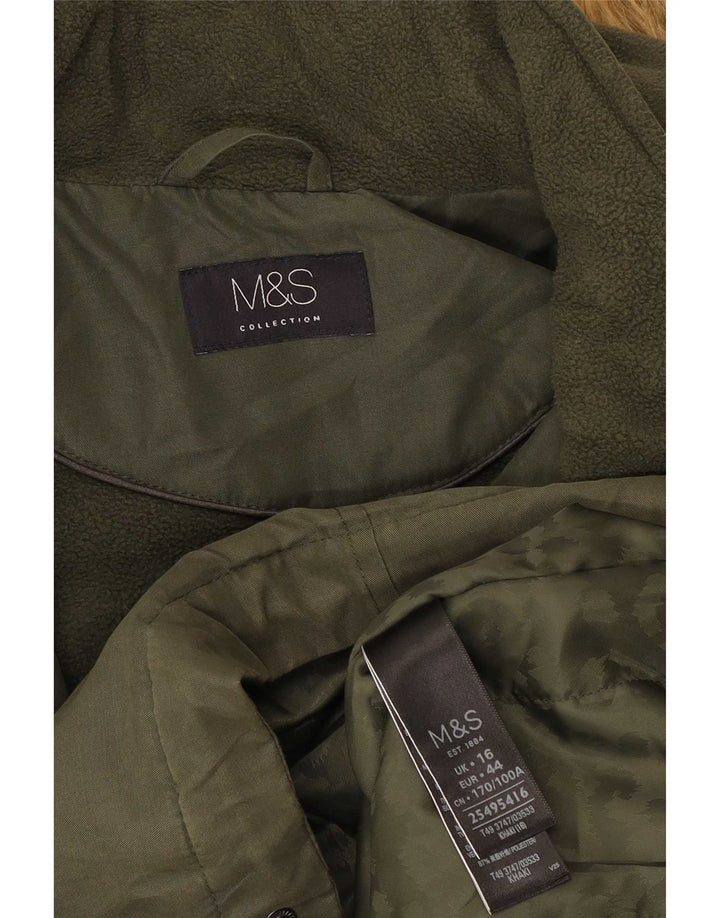 Marks & Spencer Womens Hooded Parka Jacket UK 16 Large Khaki Polyester