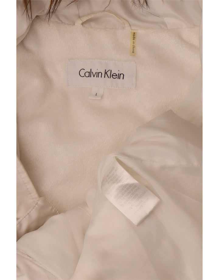 Calvin Klein Womens Hooded Padded Jacket UK 16 Large White Polyester