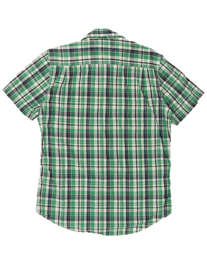 Tommy Hilfiger Mens Short Sleeve Custom Fit Shirt Medium Green Check Cotton