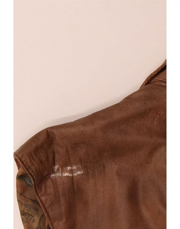 Vintage Mens Leather Gilet UK 40 Large Brown