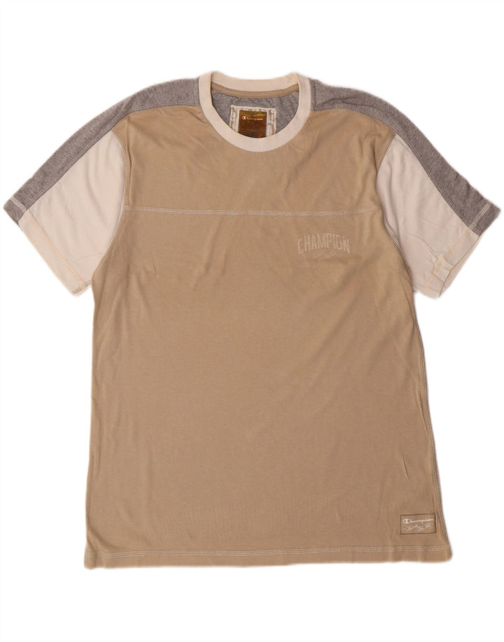Champion Mens Graphic T-Shirt Top Large Beige Colourblock