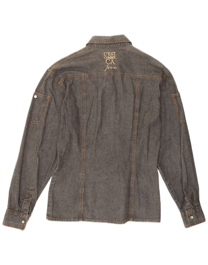 C'EST COMMECA Womens Denim Shirt UK 16 Large Grey