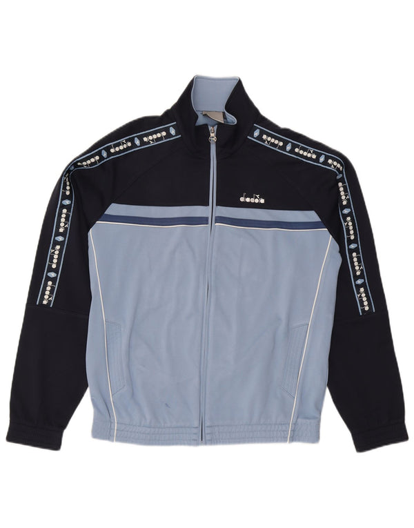 Diadora Mens Graphic Tracksuit Top Jacket UK 36 Small Navy Blue Colourblock