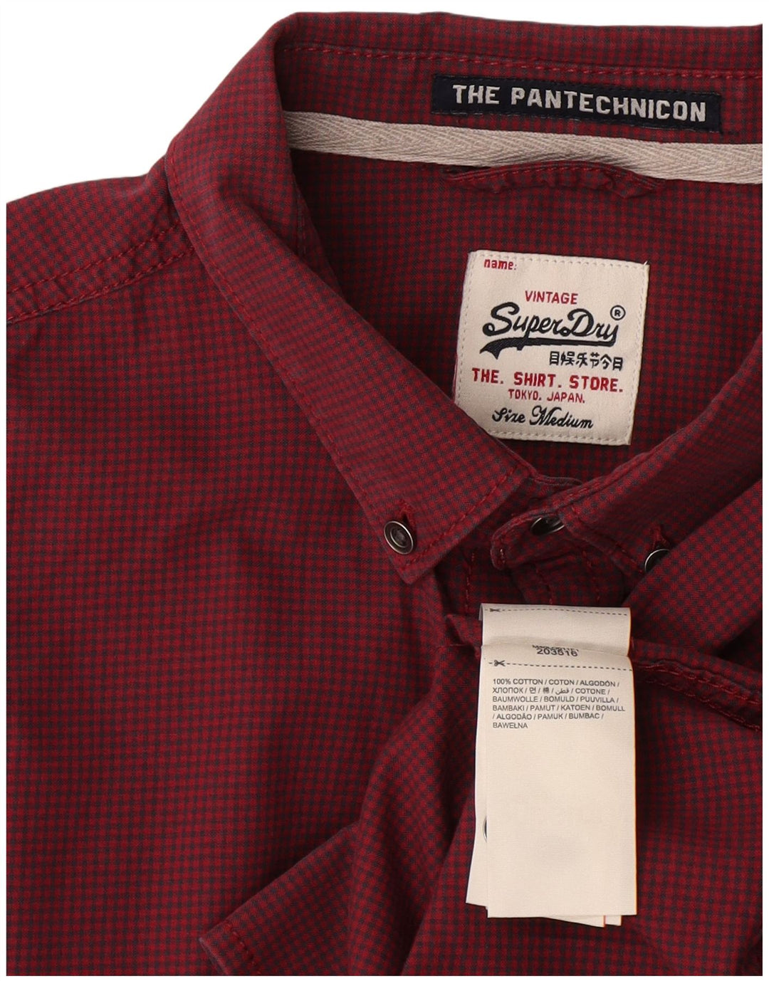 Superdry Mens Shirt Medium Burgundy Gingham Cotton