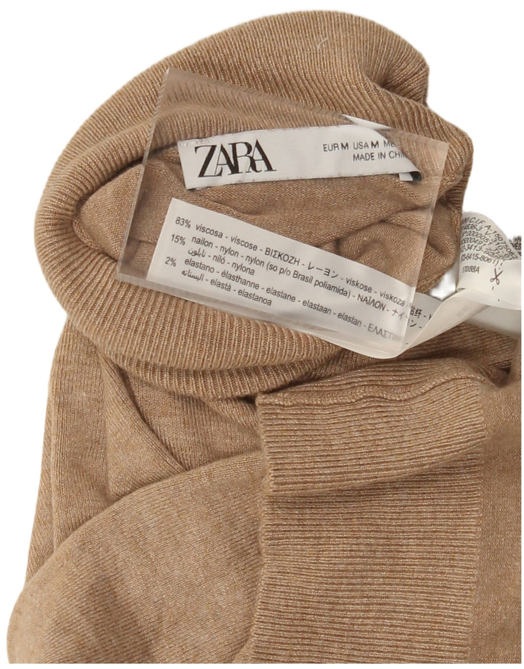 ZARA Womens Roll Neck Jumper Sweater UK 12 Medium Beige Viscose
