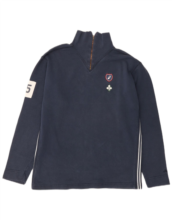 Asics Mens Zip Neck Sweatshirt Jumper Small Navy Blue