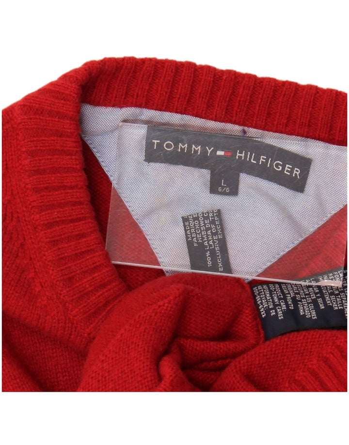 TOMMY HILFIGER Mens Crew Neck Jumper Sweater Large Red Wool