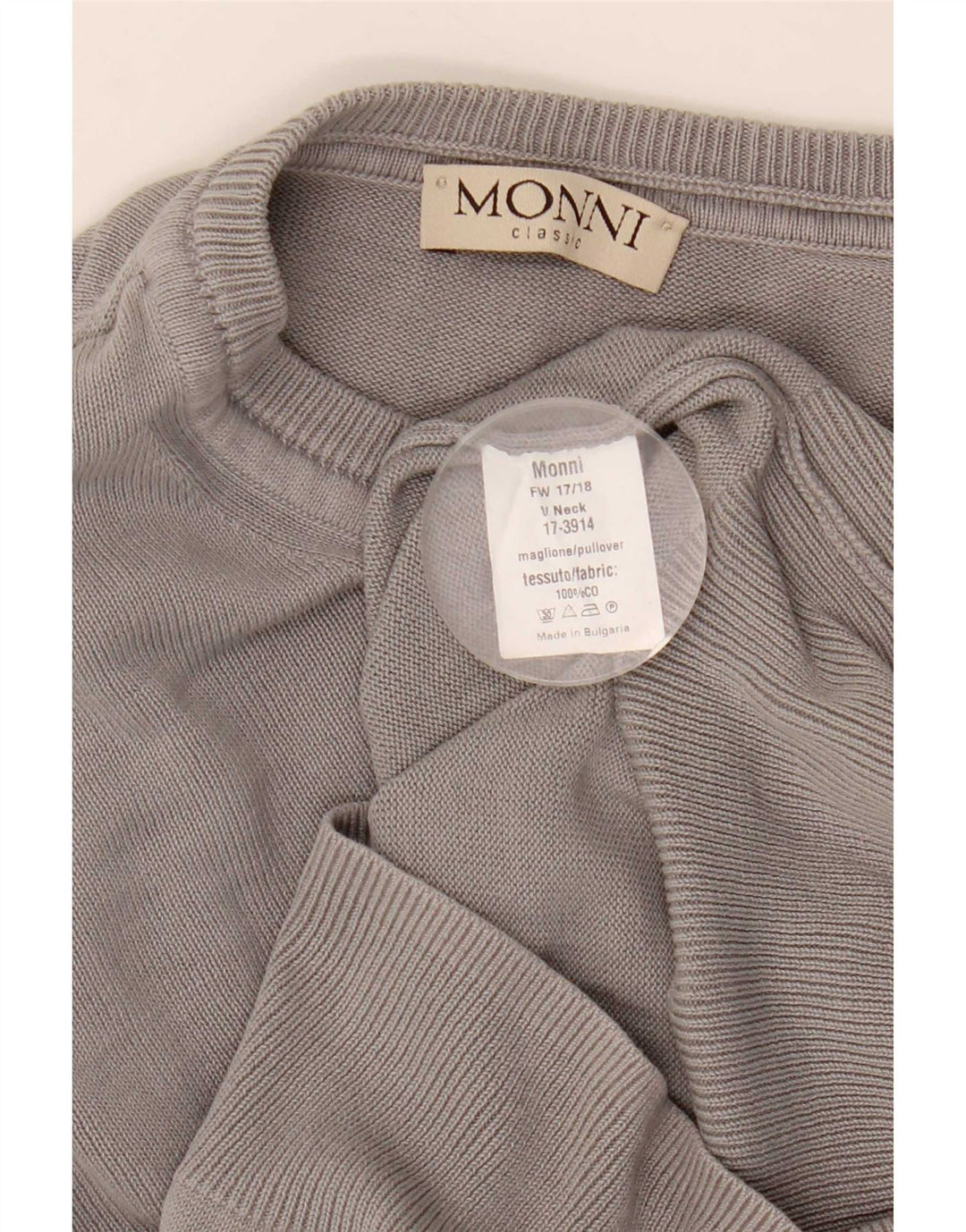 Vintage Mens V-Neck Jumper Sweater Large Grey Cotton