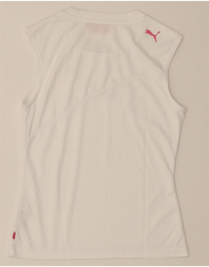 PUMA Womens Graphic Vest Top UK 12 Medium White Polyester Vintage Puma and Second-Hand Puma from Messina Hembry 