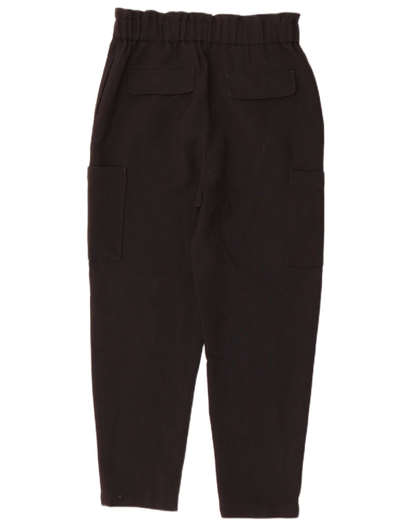 Zara Womens High Waist Tapered Cargo Trousers Small W26 L26 Black Polyester