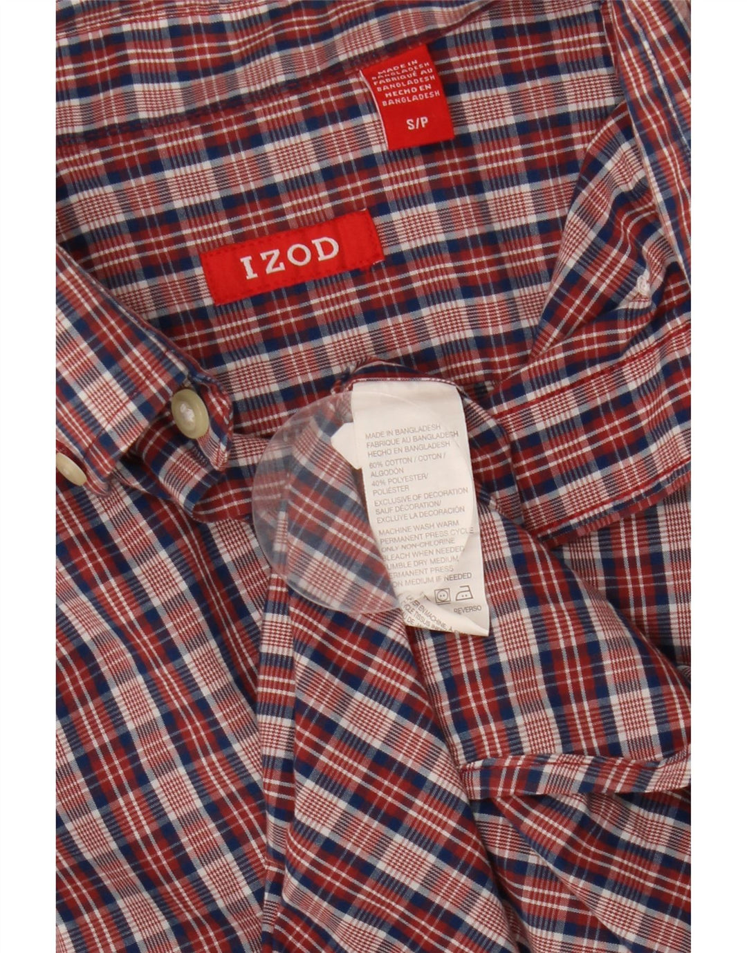IZOD Mens Shirt Small Red Check Cotton