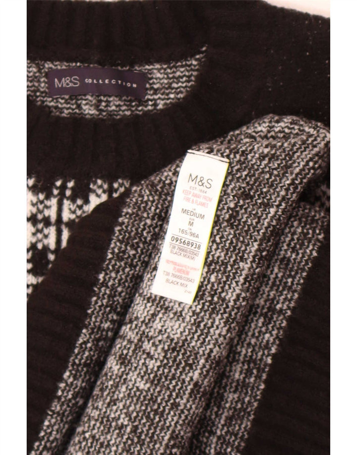 Marks & Spencer Womens Boat Neck Jumper Sweater UK 14 Medium Black Check