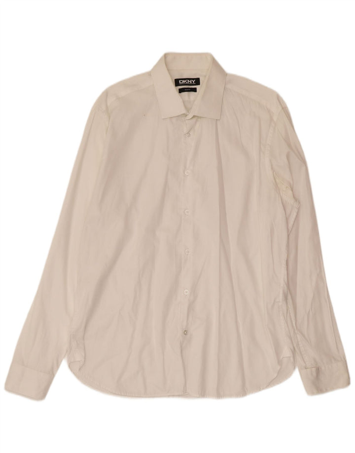 Dkny Mens Slim Fit Shirt Medium White Cotton