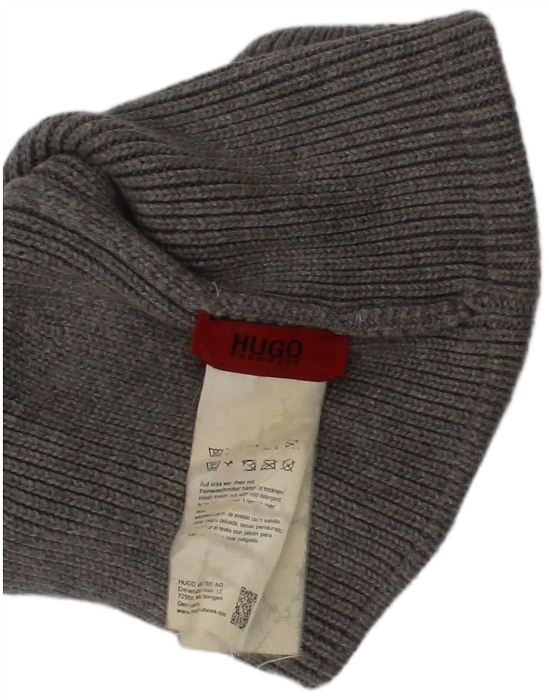Hugo Boss Mens Knit Beanie Hat One Size Grey Logo