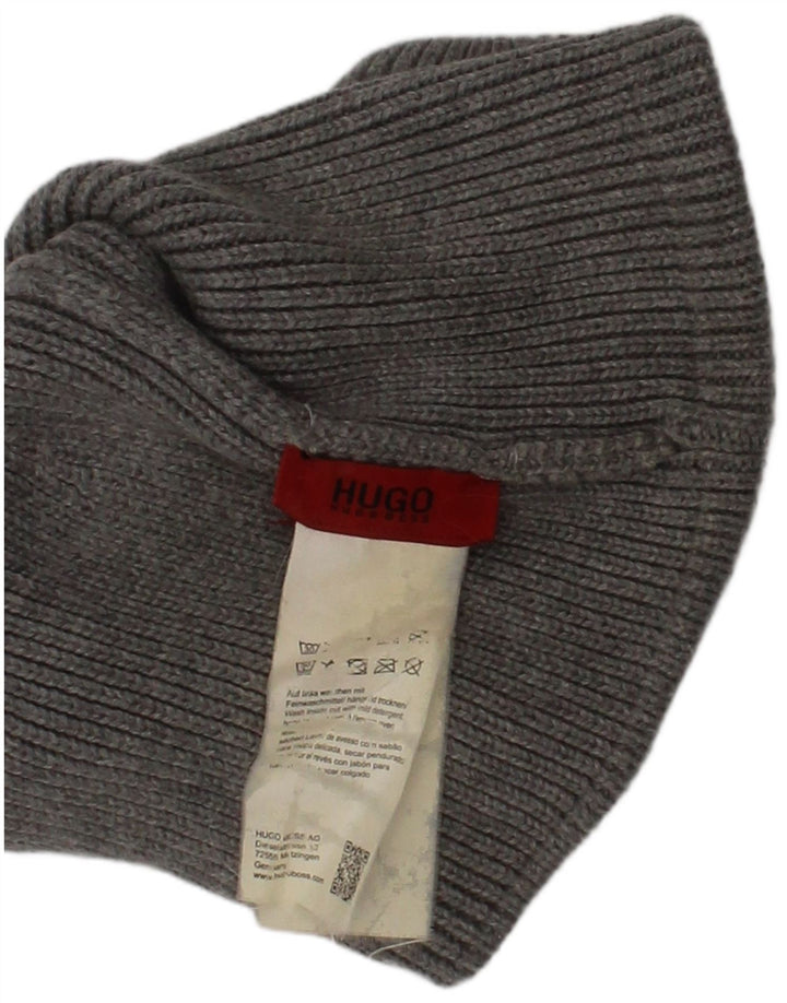 Hugo Boss Mens Knit Beanie Hat One Size Grey Logo