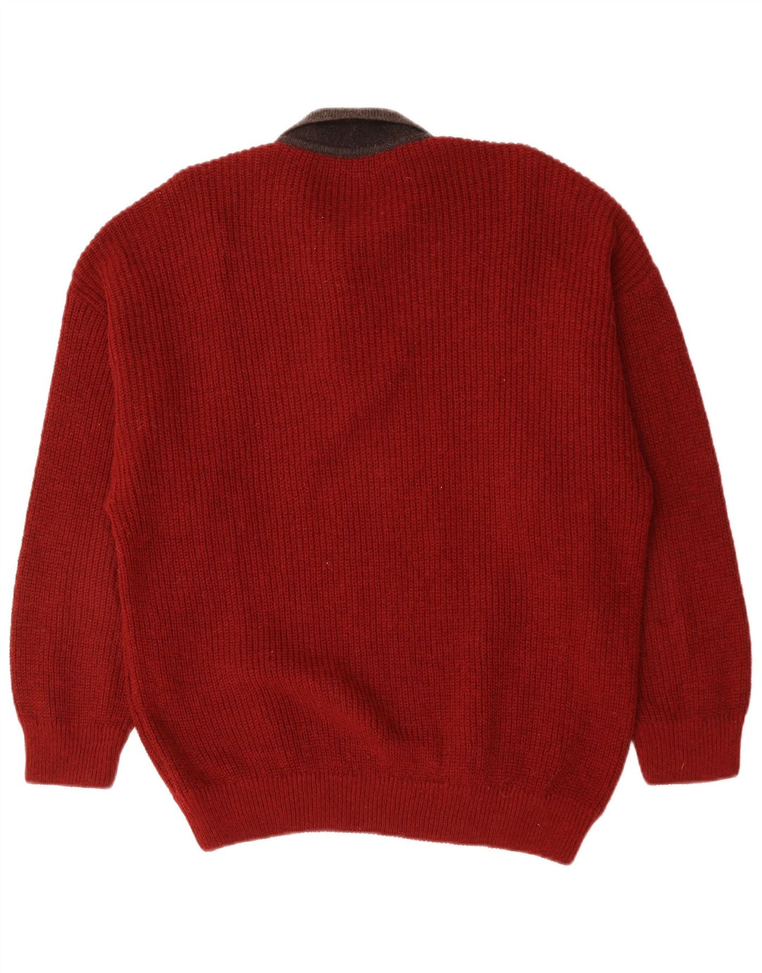 VINTAGE Mens Polo Neck Jumper Sweater Large Red Geometric
