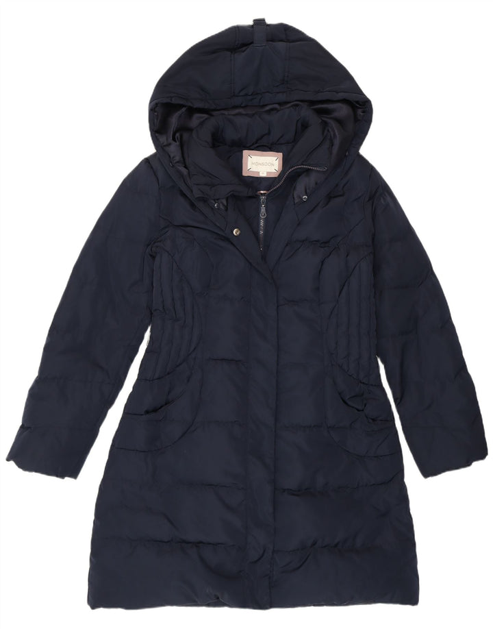 MONSOON Womens Hooded Padded Coat UK 14 Medium Navy Blue Polyester