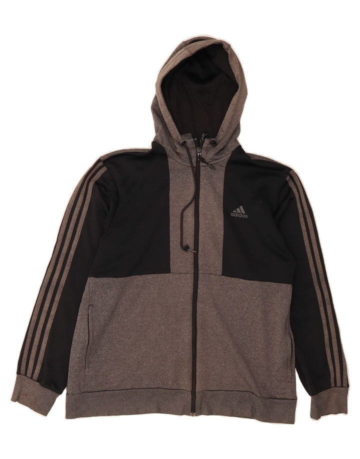 ADIDAS Mens Zip Hoodie Sweater Large Grey Colourblock Polyester Vintage Adidas and Second-Hand Adidas from Messina Hembry 