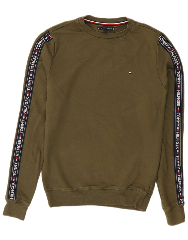 Tommy Hilfiger Mens Graphic Sweatshirt Jumper Small Khaki Cotton