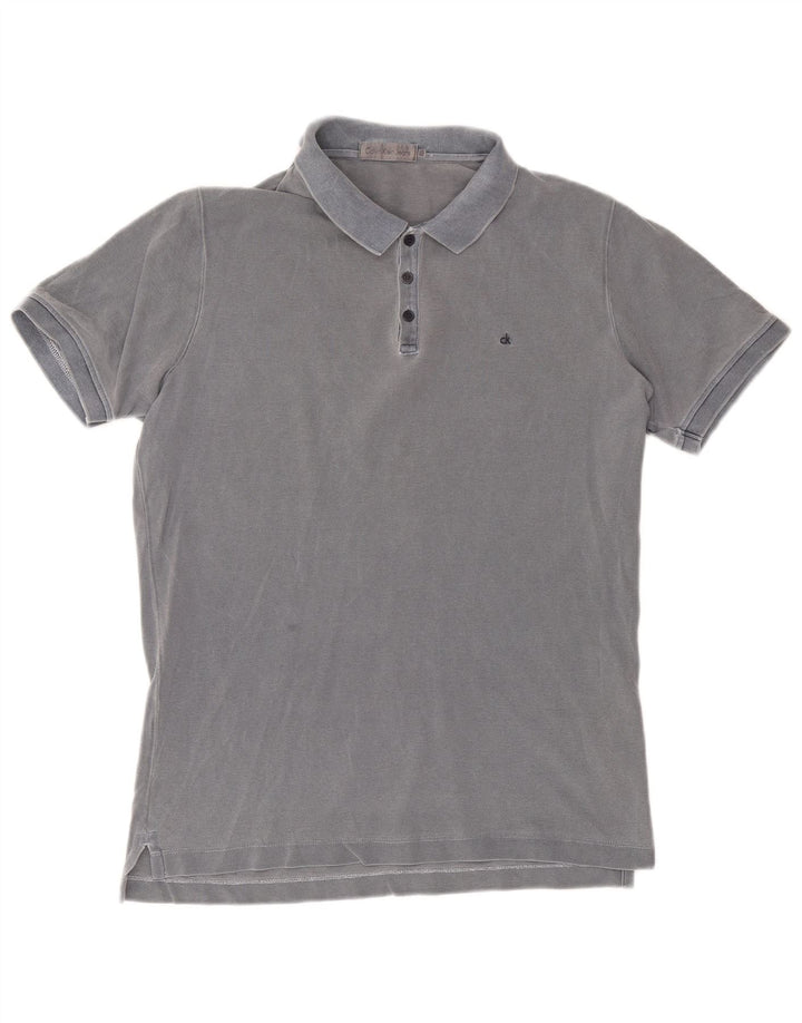 CALVIN KLEIN JEANS Mens Polo Shirt Large Grey Cotton