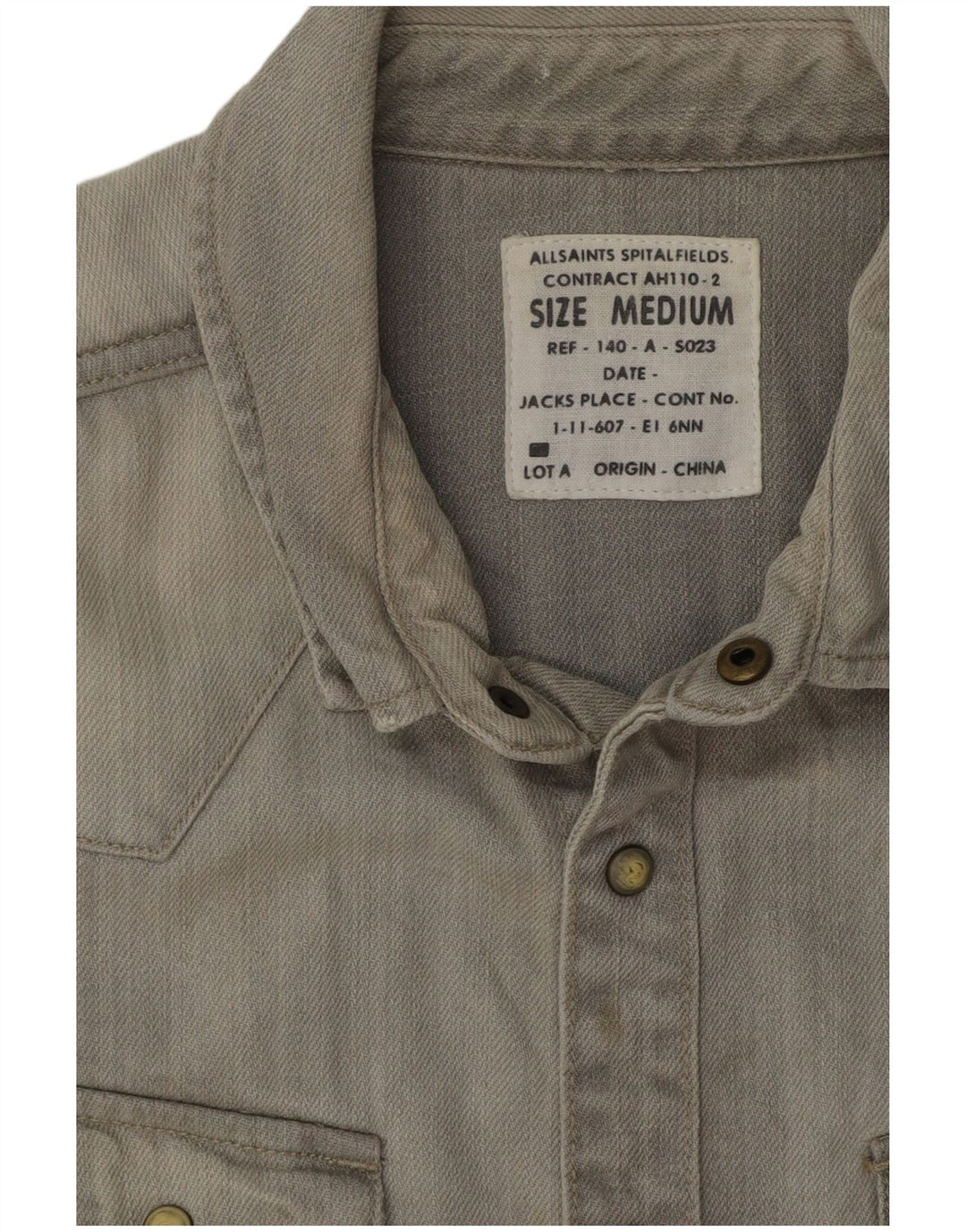 ALL SAINTS Mens Short Sleeve Denim Shirt Medium Grey Cotton
