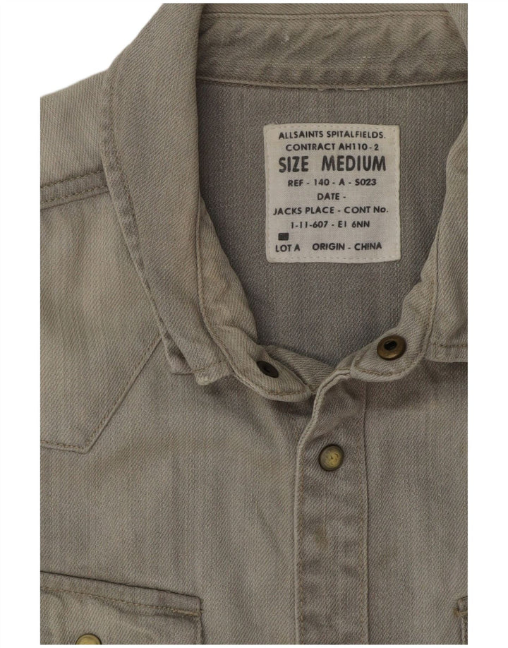 ALL SAINTS Mens Short Sleeve Denim Shirt Medium Grey Cotton