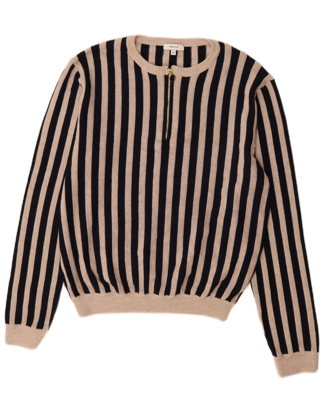 Reiss Womens Zip Neck Jumper Sweater UK 14 Medium Black Striped Polyester