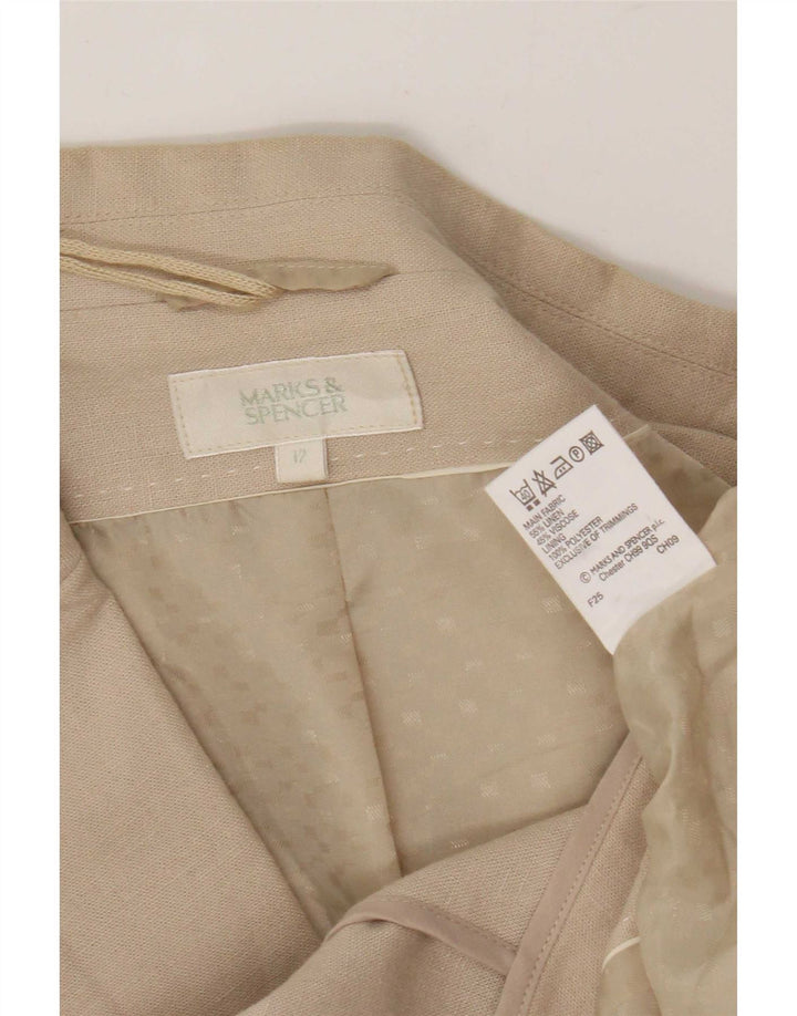 Marks & Spencer Womens 2 Button Blazer Jacket UK 12 Medium Beige Linen