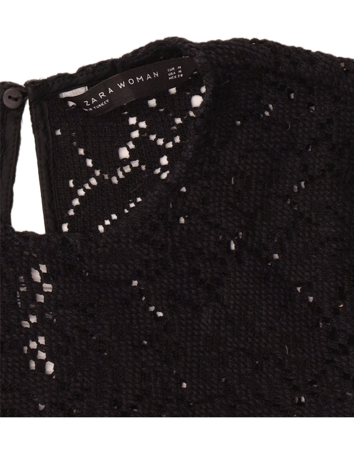 ZARA Womens Crop Crochet Blouse Top UK 12 Medium Black Vintage Zara and Second-Hand Zara from Messina Hembry 