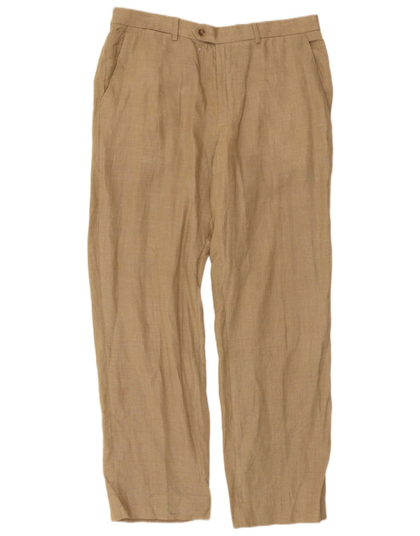 Marks & Spencer Mens Straight Chino Trousers W34 L31 Beige Linen