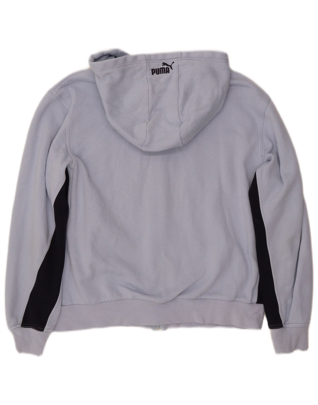 PUMA Womens Graphic Hoodie Jumper UK 14 Medium Blue Colourblock Cotton