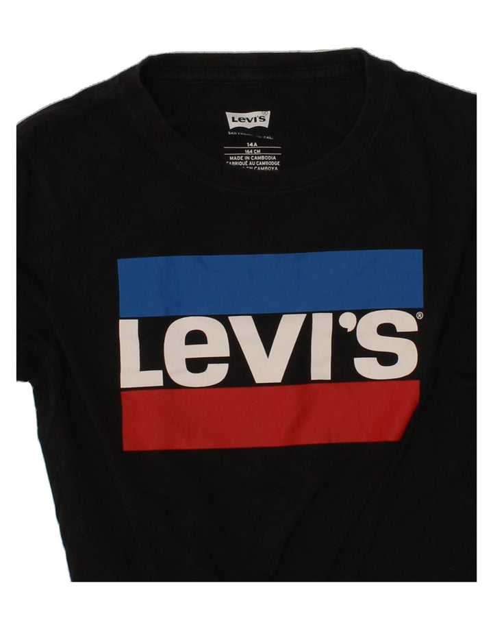 LEVI'S Boys Graphic T-Shirt Top 13-14 Years Black Vintage Levi's and Second-Hand Levi's from Messina Hembry 