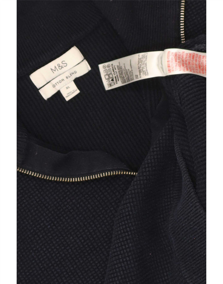 Marks & Spencer Mens Zip Neck Jumper Sweater XL Navy Blue Polyester