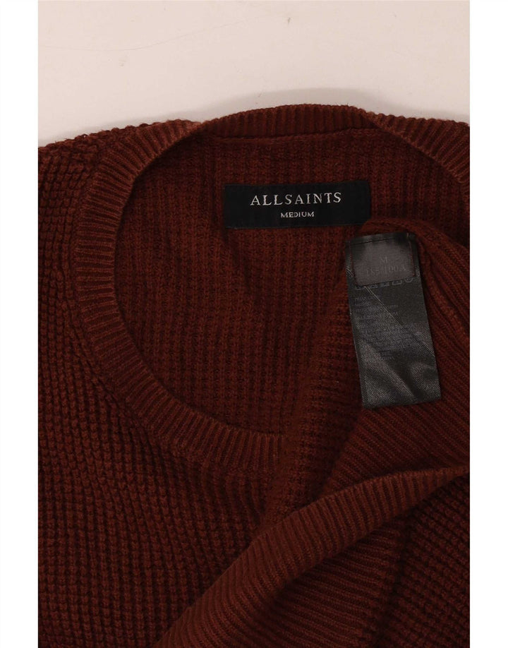 All Saints Mens Crew Neck Jumper Sweater Medium Brown Cotton