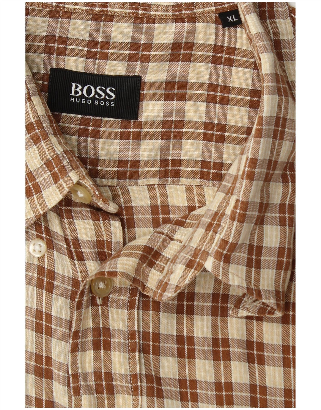 HUGO BOSS Mens Short Sleeve Shirt XL Brown Check