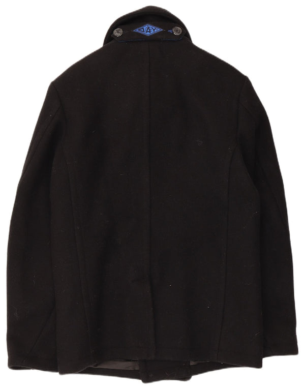 Superdry Mens Pea Coat UK 40 Large Black Wool