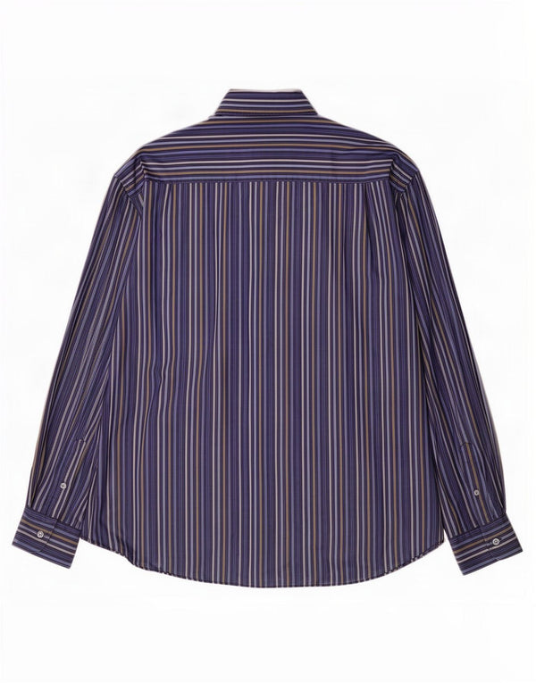 Paul & Shark Mens Shirt Size 45 XL Navy Blue Pinstripe Cotton