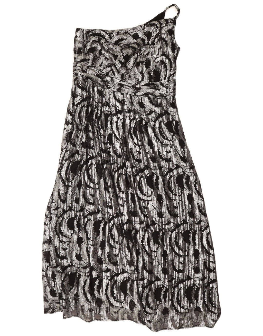 Monsoon Womens Maxi Abstract Pattern One Shoulder Dress UK 16 Large Silver