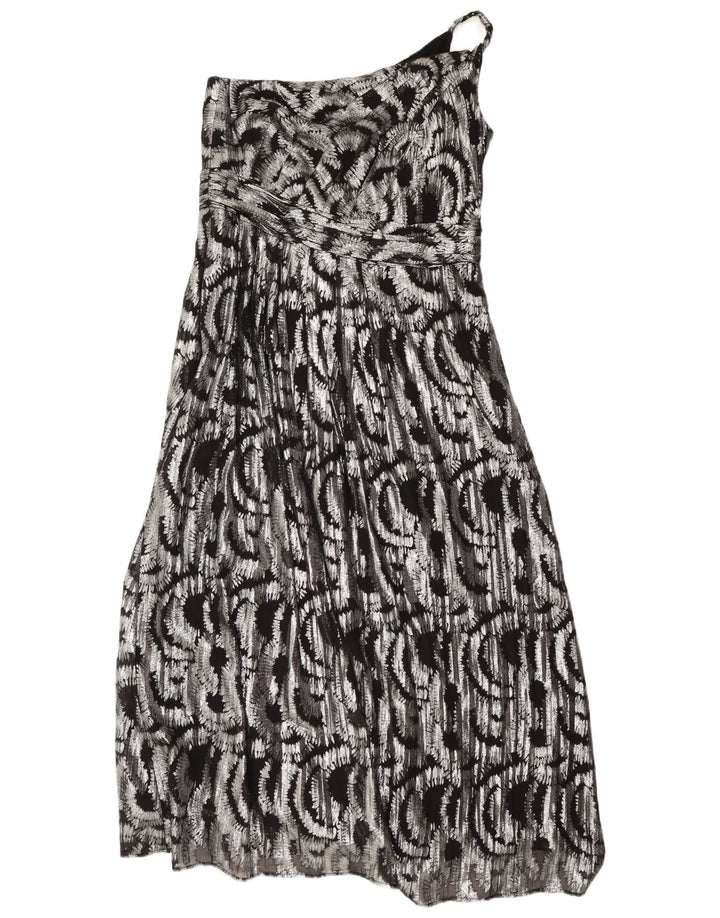 Monsoon Womens Maxi Abstract Pattern One Shoulder Dress UK 16 Large Silver