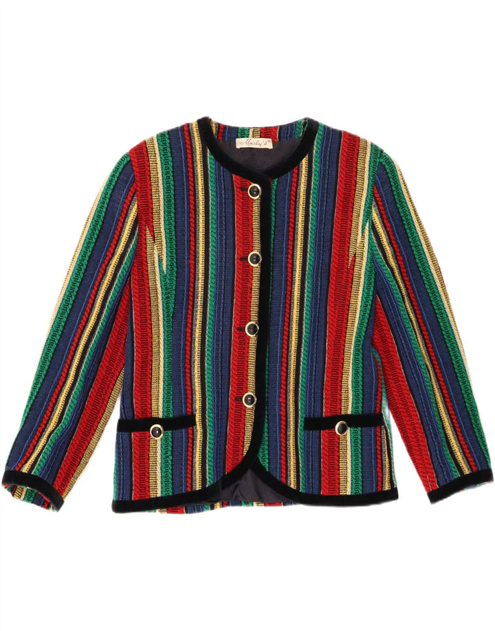 MORLY'S Womens 4 Button Blazer Jacket IT 46 Large Multicoloured Striped