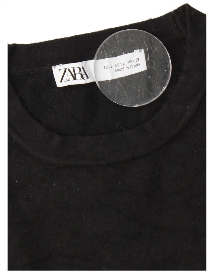 Zara Womens Crew Neck Jumper Sweater UK 14 Large Black