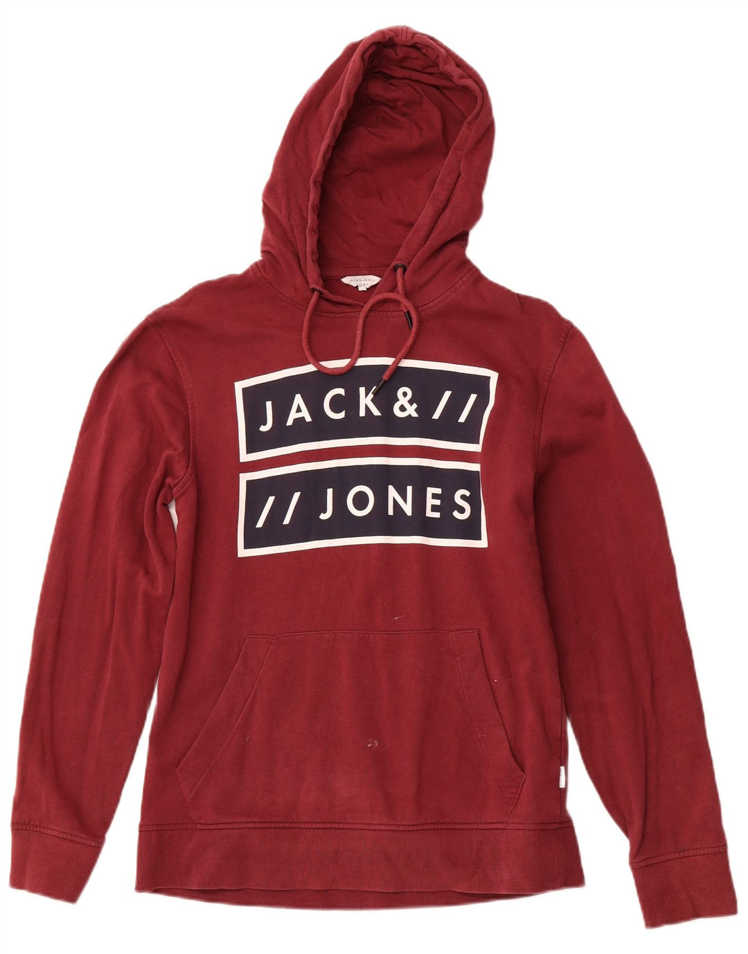 JACK & JONES Mens Core Graphic Hoodie Jumper Medium Burgundy Cotton